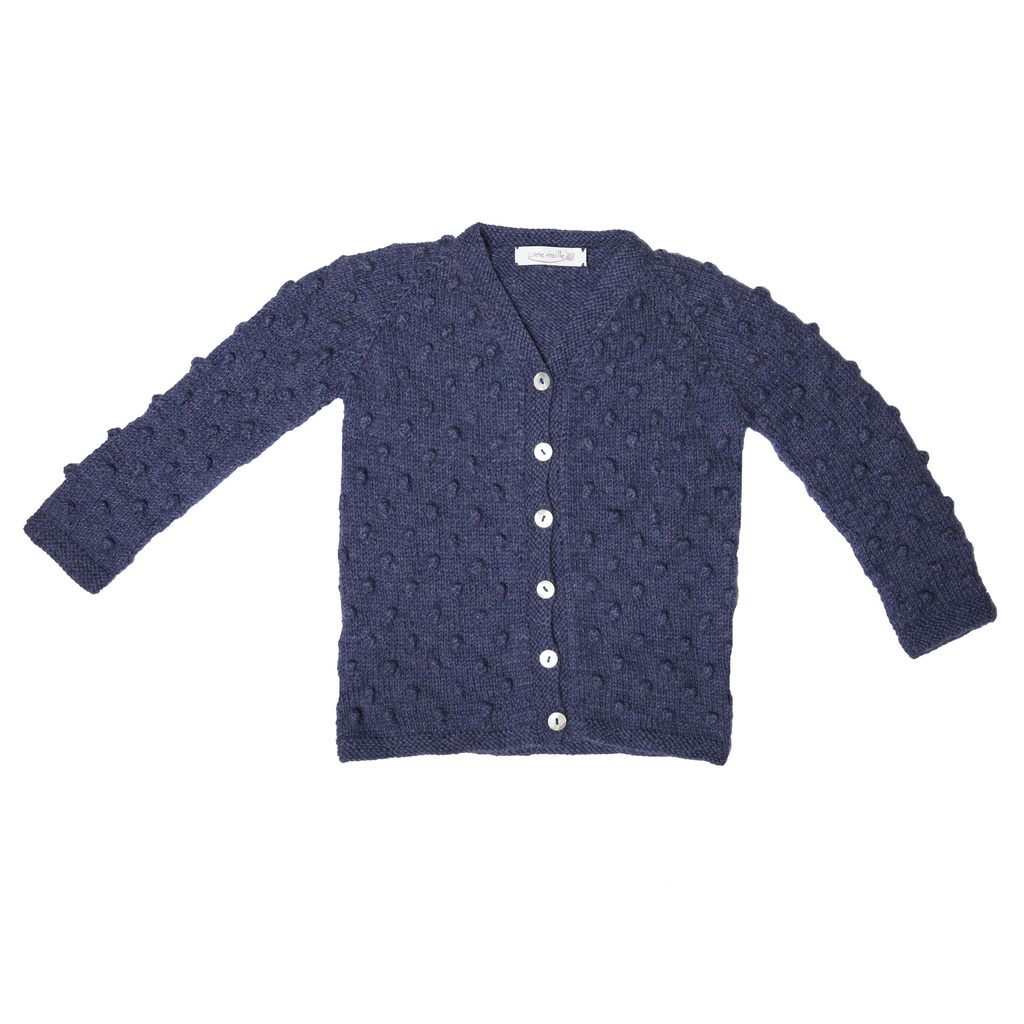 Cardigan enfant à petites boules bleu myrtilles